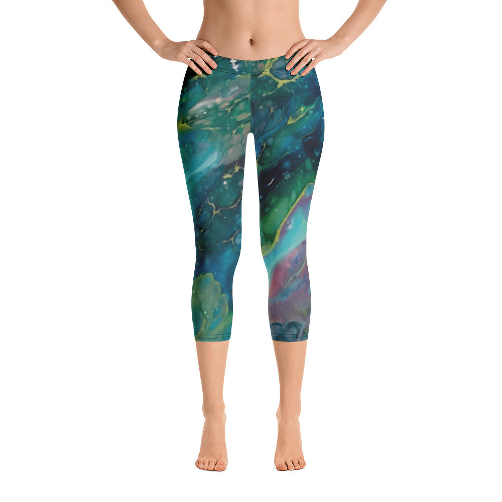 Fluid Dark Teal | Women's Fine Art Regular-Waist Capris