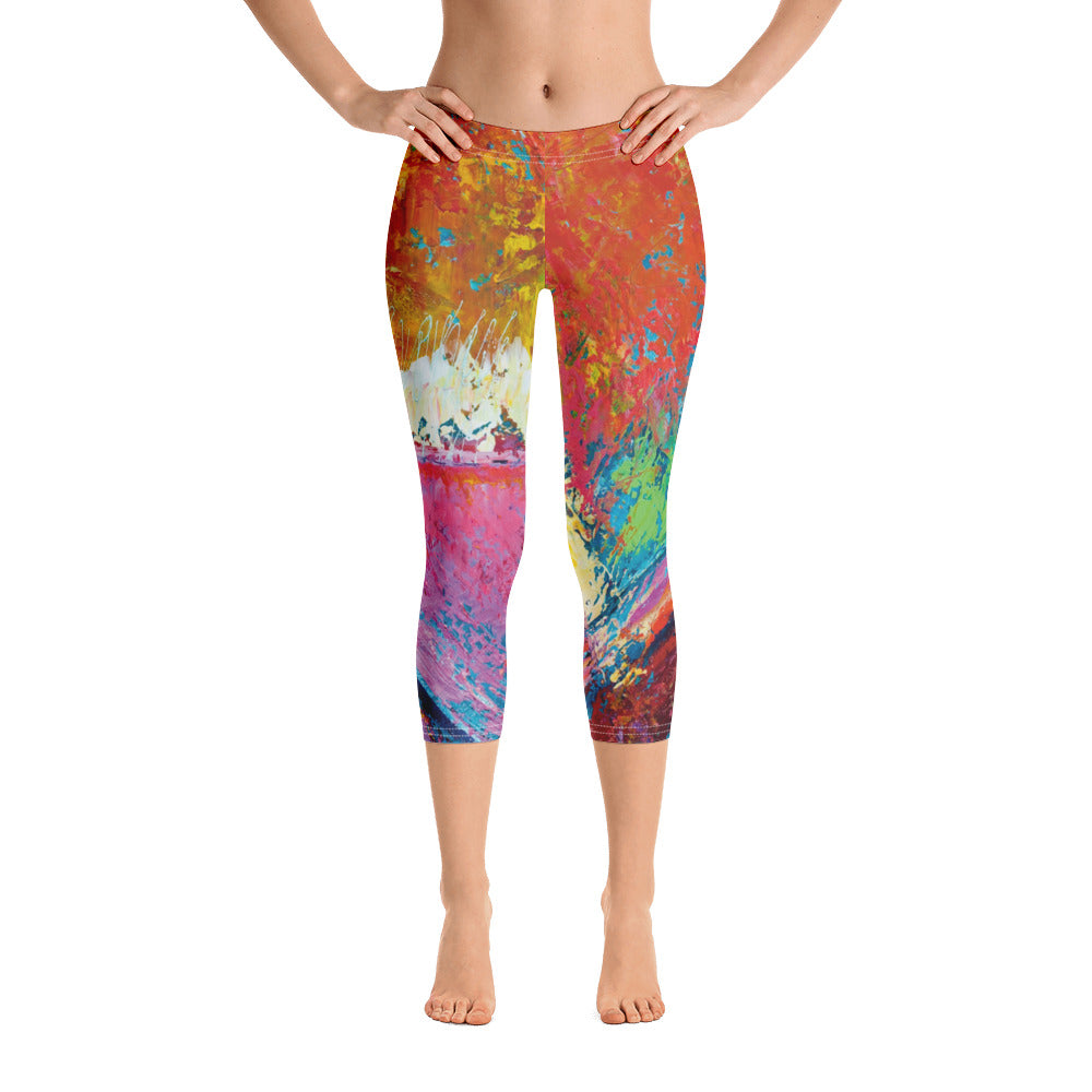 Coral Hearts | Women's Fine Art Regular-Waist Capris