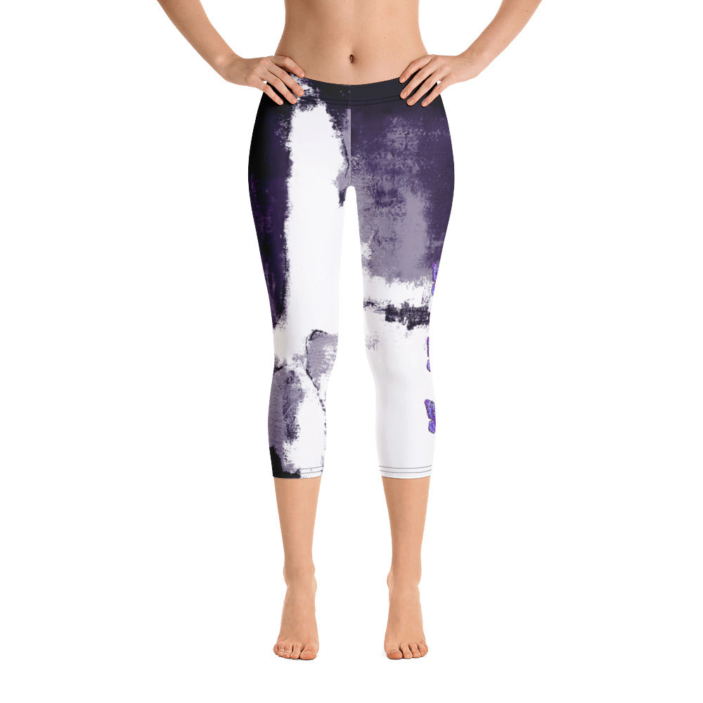 Abstract Woman Purple with Purple Butterflies | Women's Fine Art Regular-Waist Capris