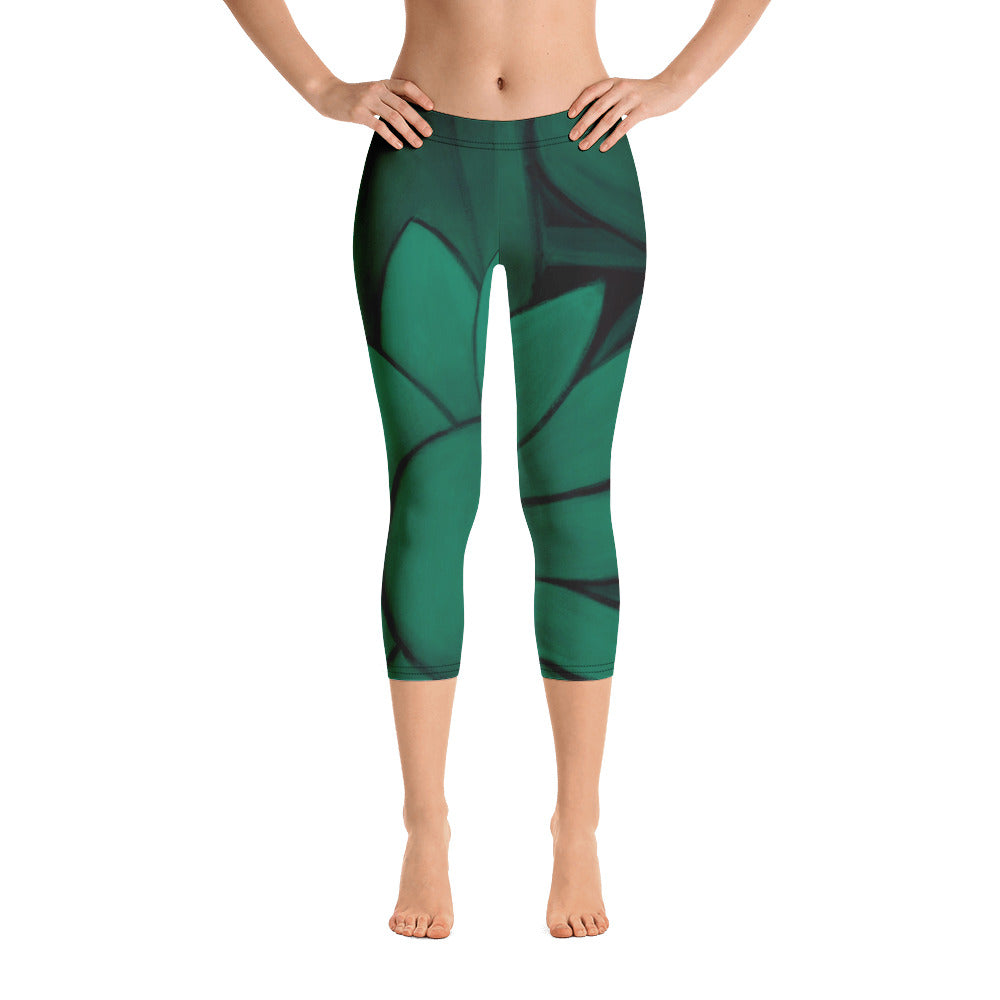 Flower on Emerald and with Red Hearts | Women's Fine Art Regular-Waist Capris