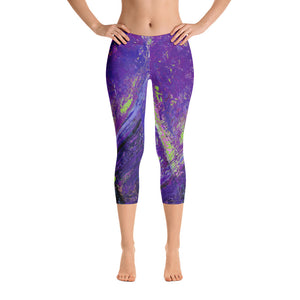 Coral Heart Purple and Lime with Green Hearts SFG | Women's Fine Art Regular-Waist Capris