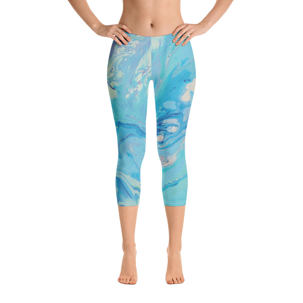 Fluid Light Blue and Grey | Women's Regular-Waist Capris