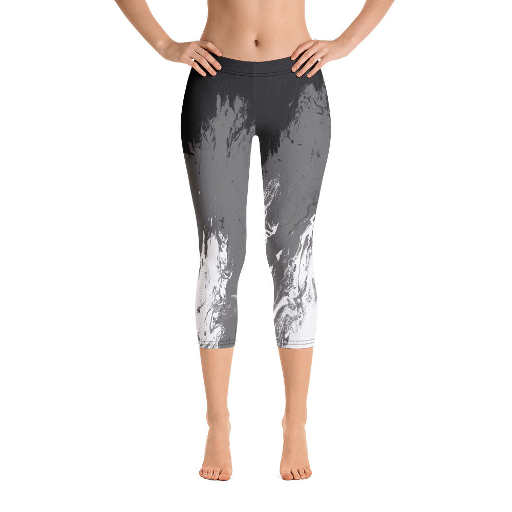Fluid Mahogany Grey and White | Women's Fine Art Regular-Waist Capris