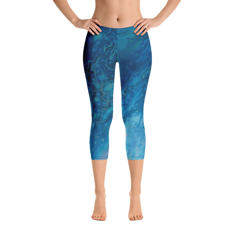 Fluid Dark Blue - Vintage Paws | Women's Fine Art Regular-Waist Capris