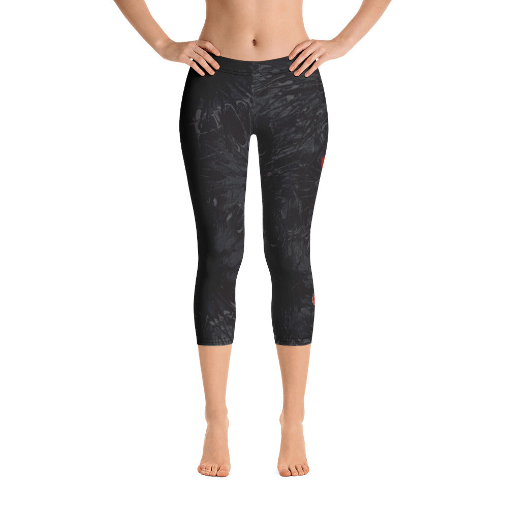 Black Splatter with Hearts | Women's Fine Art Regular-Waist Capris