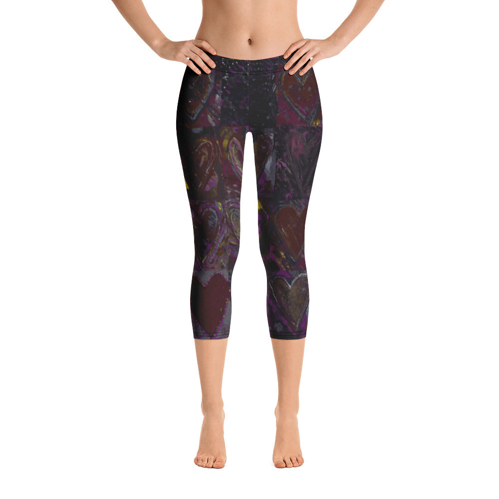 Hearts Without Borders Red and Dark Purple | Women's Fine Art Regular-Waist Capris