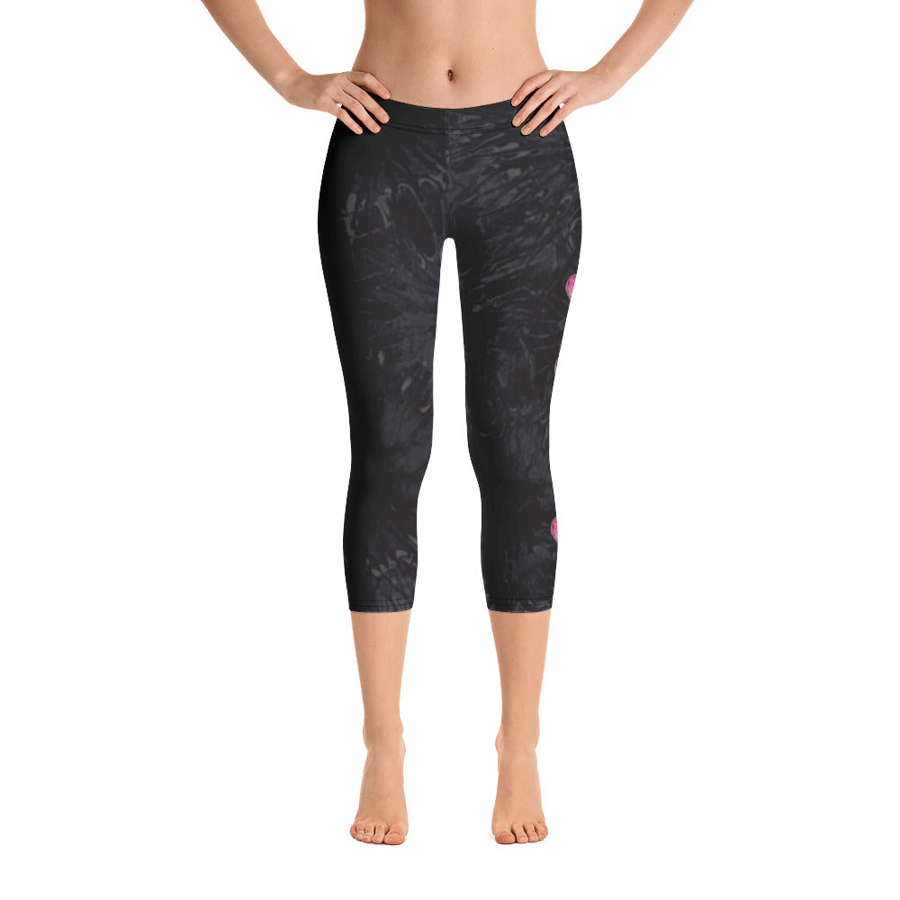 Black Splatter with Hearts | Women's Fine Art Regular-Waist Capris