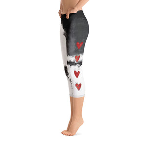 Abstract Woman Black and White with Red Hearts | Women's Fine Art Regular-Waist Capris