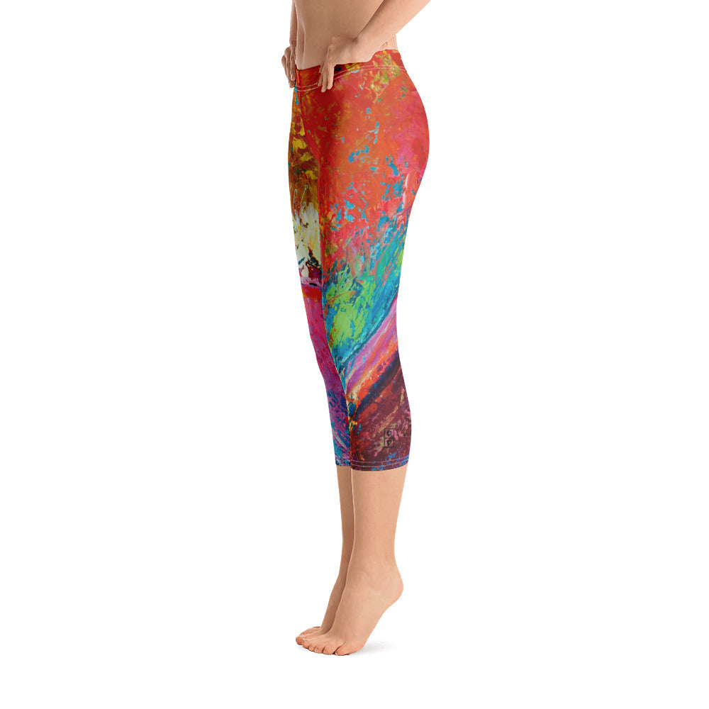 Coral Hearts | Women's Fine Art Regular-Waist Capris