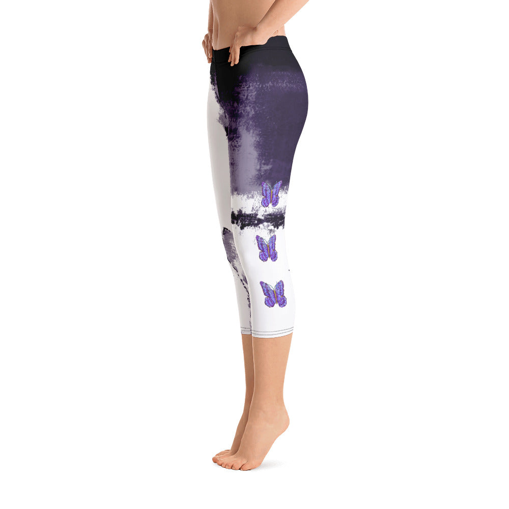 Abstract Woman Purple with Purple Butterflies | Women's Fine Art Regular-Waist Capris