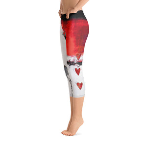 Abstract Woman with Red and Grey with Red Hearts | Women's Fine Art Regular-Waist Capris