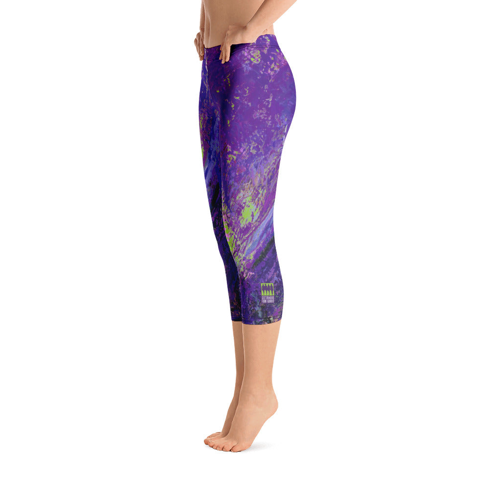 Coral Heart Purple and Lime with Green Hearts SFG | Women's Fine Art Regular-Waist Capris