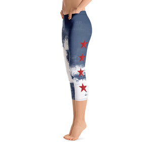 Independence - Blue and White with Red Stars | Women's Fine Art Regular-Waist Capris