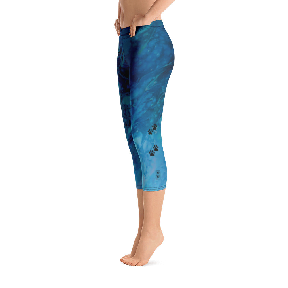 Fluid Dark Blue - Vintage Paws | Women's Fine Art Regular-Waist Capris