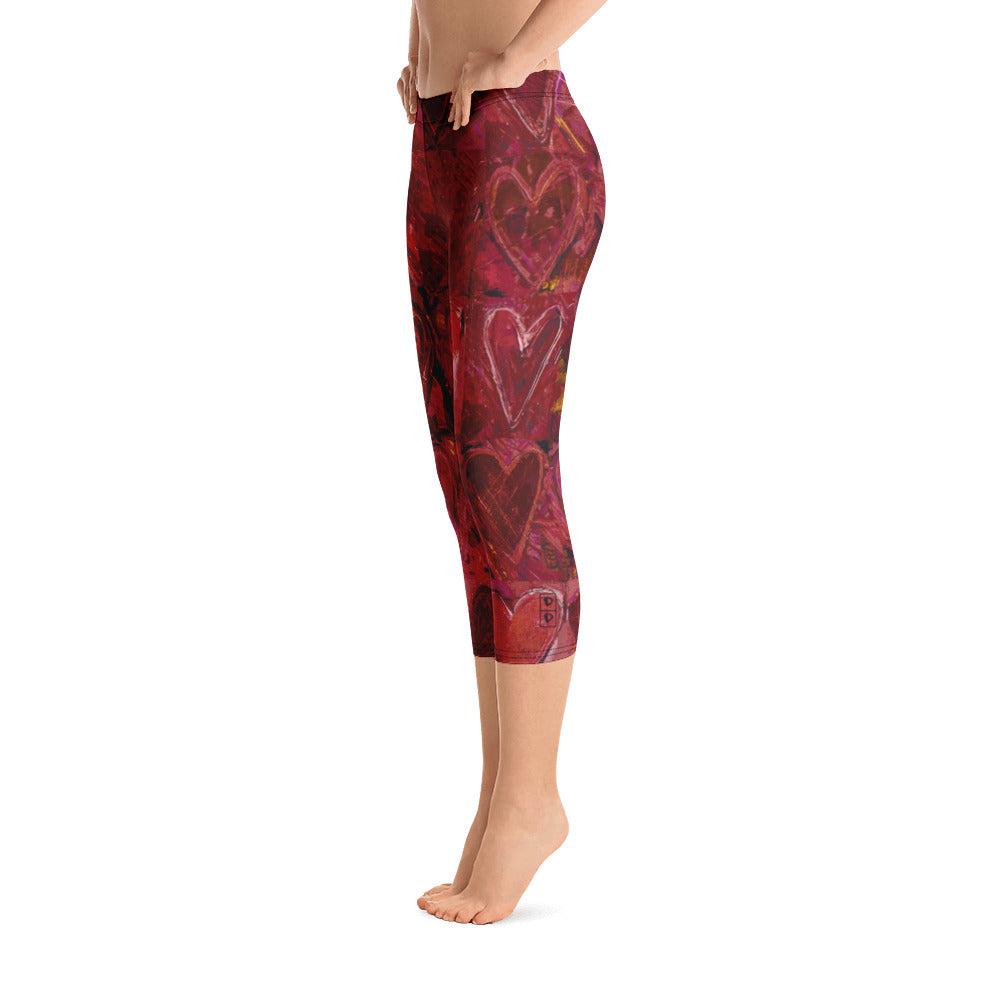 Hearts Without Borders Red and Dark Purple, Women's Fine Art High-Waist  Leggings