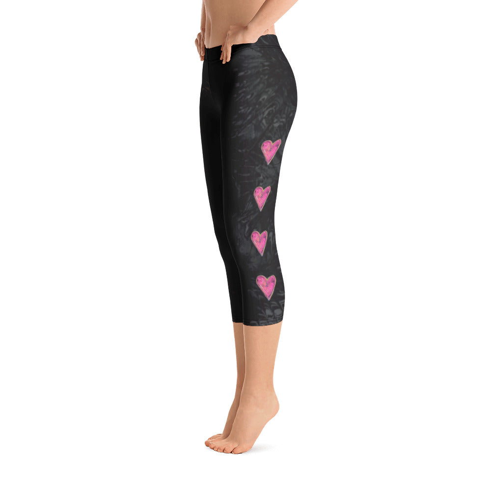 Black Splatter with Hearts | Women's Fine Art Regular-Waist Capris