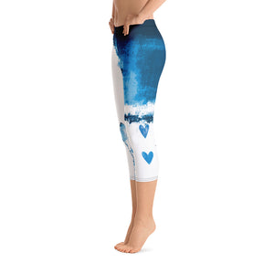 Abstract Woman with Blue Hearts Make-A-Wish | Women's Fine Art Regular-Waist Capris