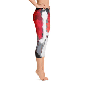 Abstract Woman with Red and Grey with Red Hearts | Women's Fine Art Regular-Waist Capris