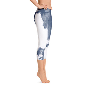 Independence - Blue and White with Red Stars | Women's Fine Art Regular-Waist Capris