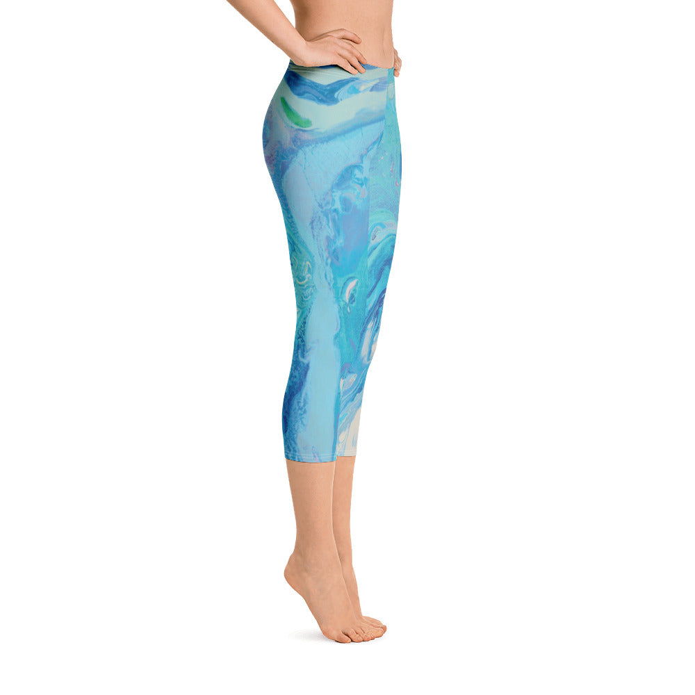Fluid Light Blue - Vintage Paws | Women's Fine Art Regular-Waist Capris