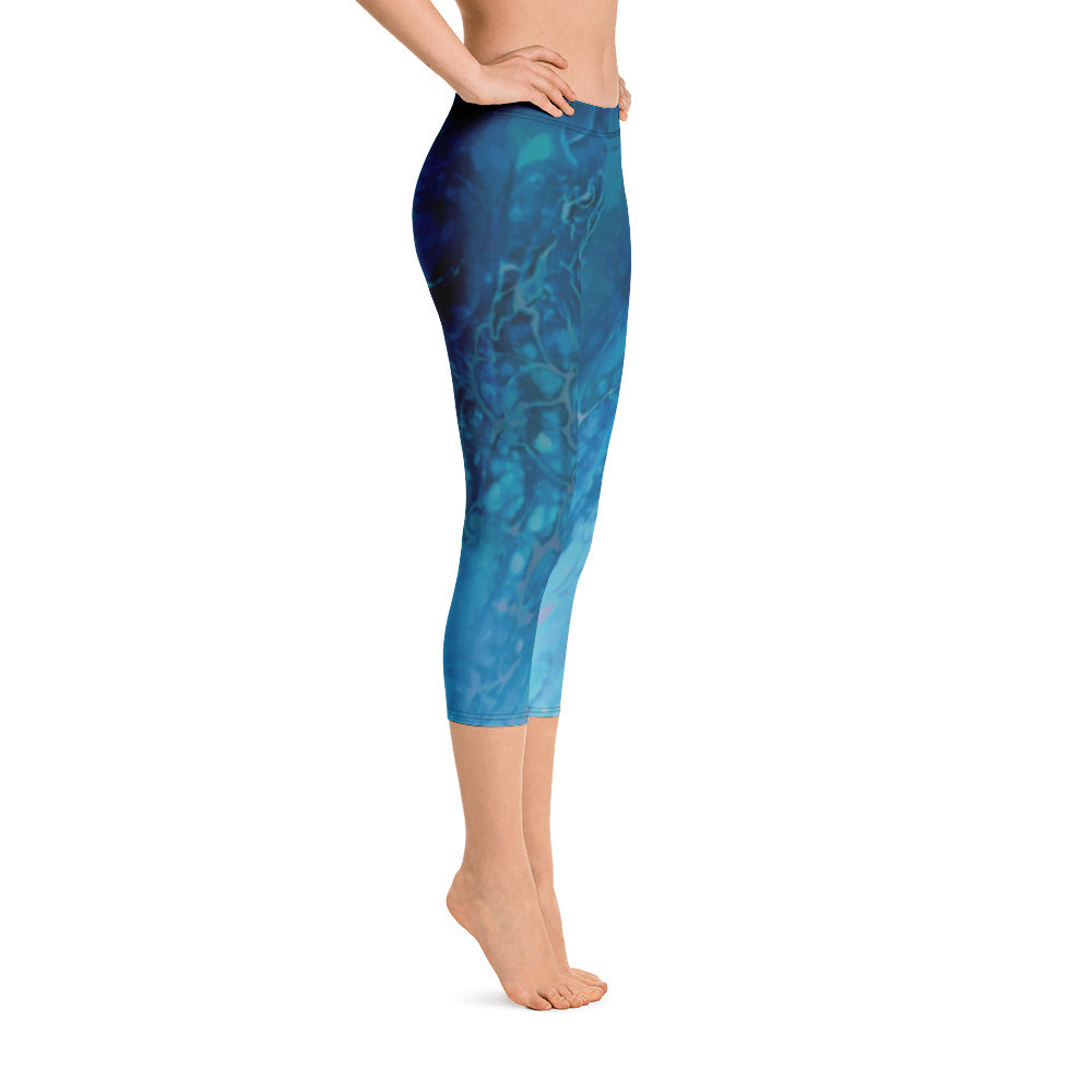 Fluid Dark Blue - Vintage Paws | Women's Fine Art Regular-Waist Capris