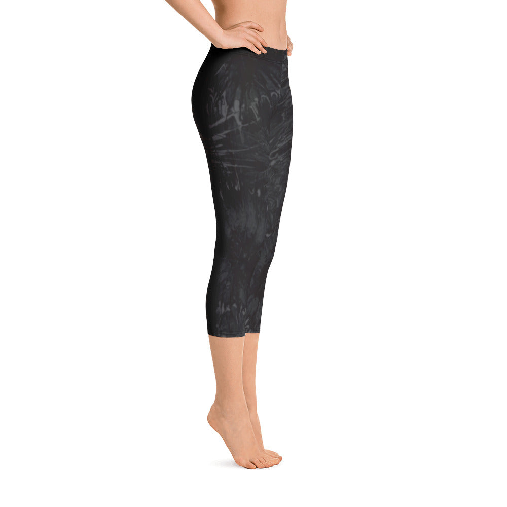 Black Splatter with Hearts | Women's Fine Art Regular-Waist Capris