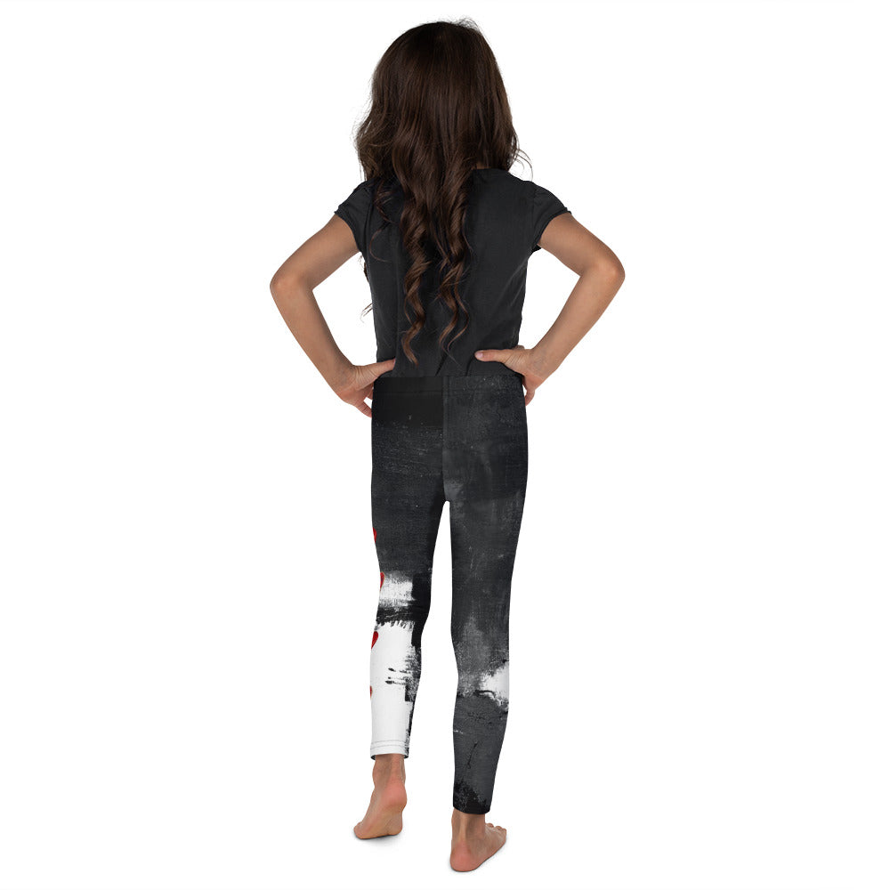 "Abstract Woman Black and White with Red Hearts" Kids Leggings