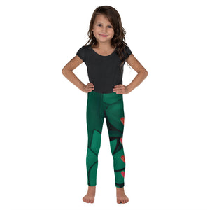 "Flower on Emerald and with Red Hearts" Kids Leggings