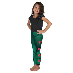 "Flower on Emerald and with Red Hearts" Kids Leggings