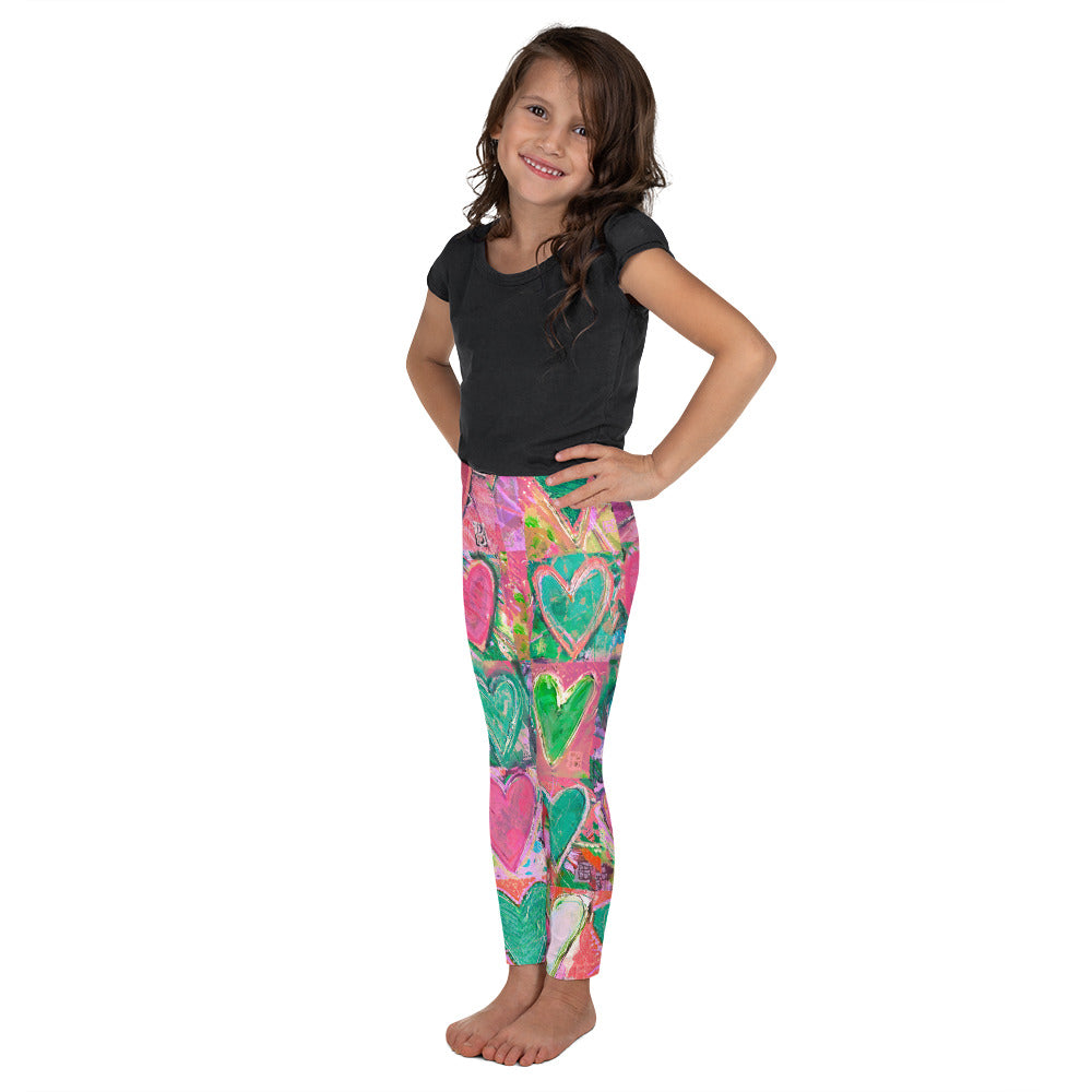 "Hearts without Borders" Pink & Green Kid's Leggings