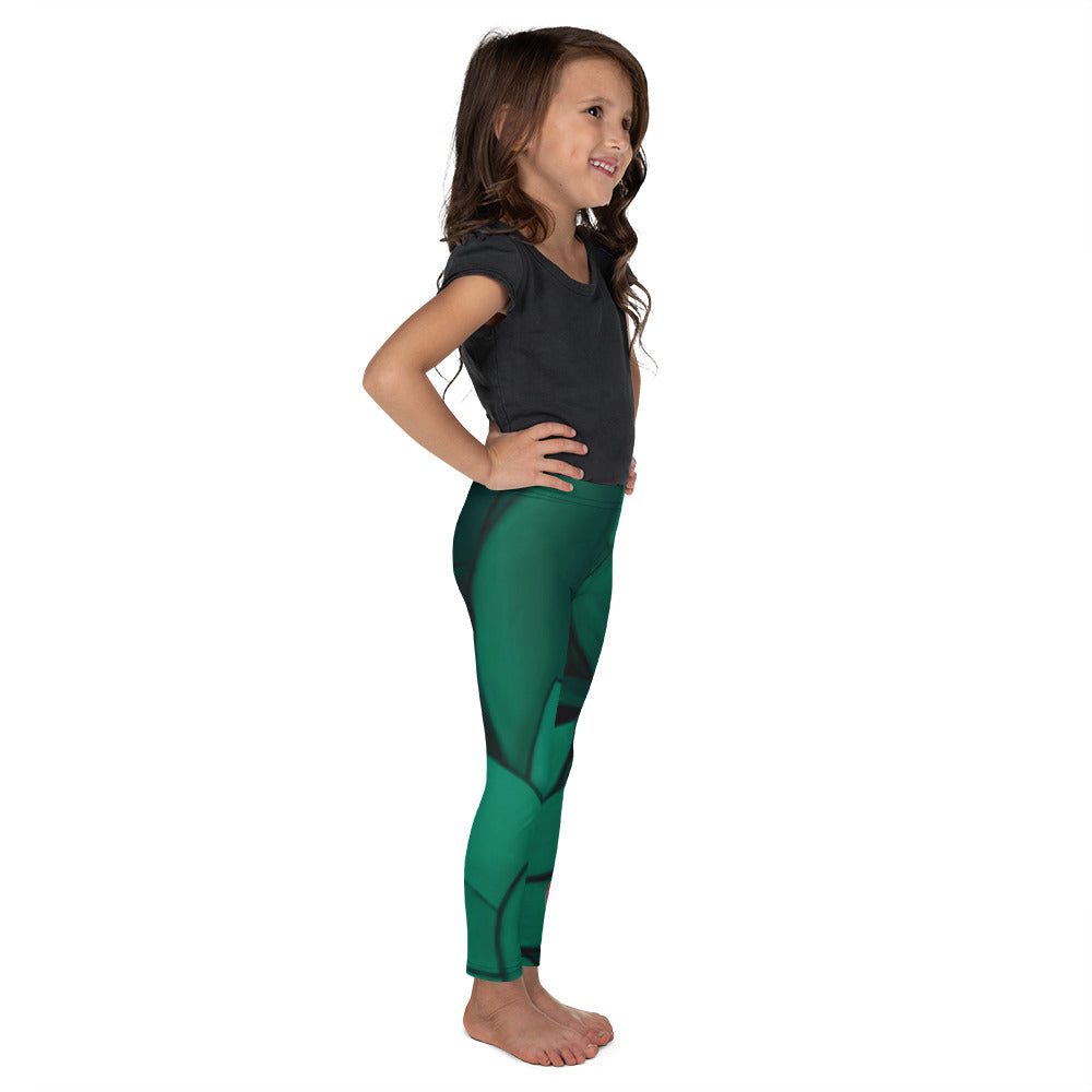 "Flower on Emerald and with Red Hearts" Kids Leggings