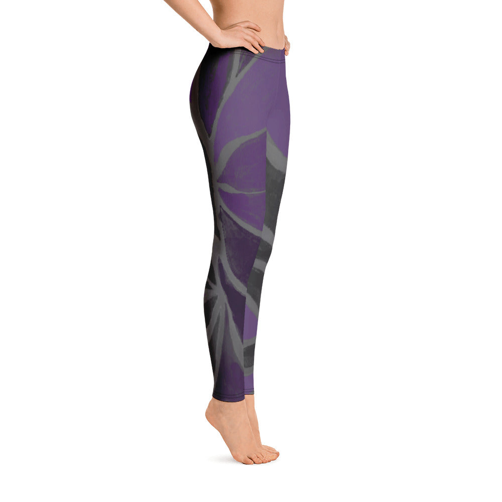 Purple Leaves Paws and Claws | Women's Fine Art Regular-Waist Leggings | Debbie Dannheisser Threads