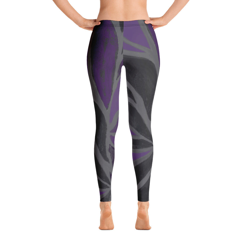 Purple Leaves Paws and Claws | Women's Fine Art Regular-Waist Leggings | Debbie Dannheisser Threads