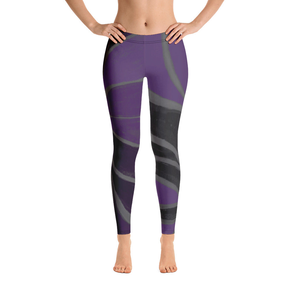 Purple Leaves Paws and Claws | Women's Fine Art Regular-Waist Leggings | Debbie Dannheisser Threads