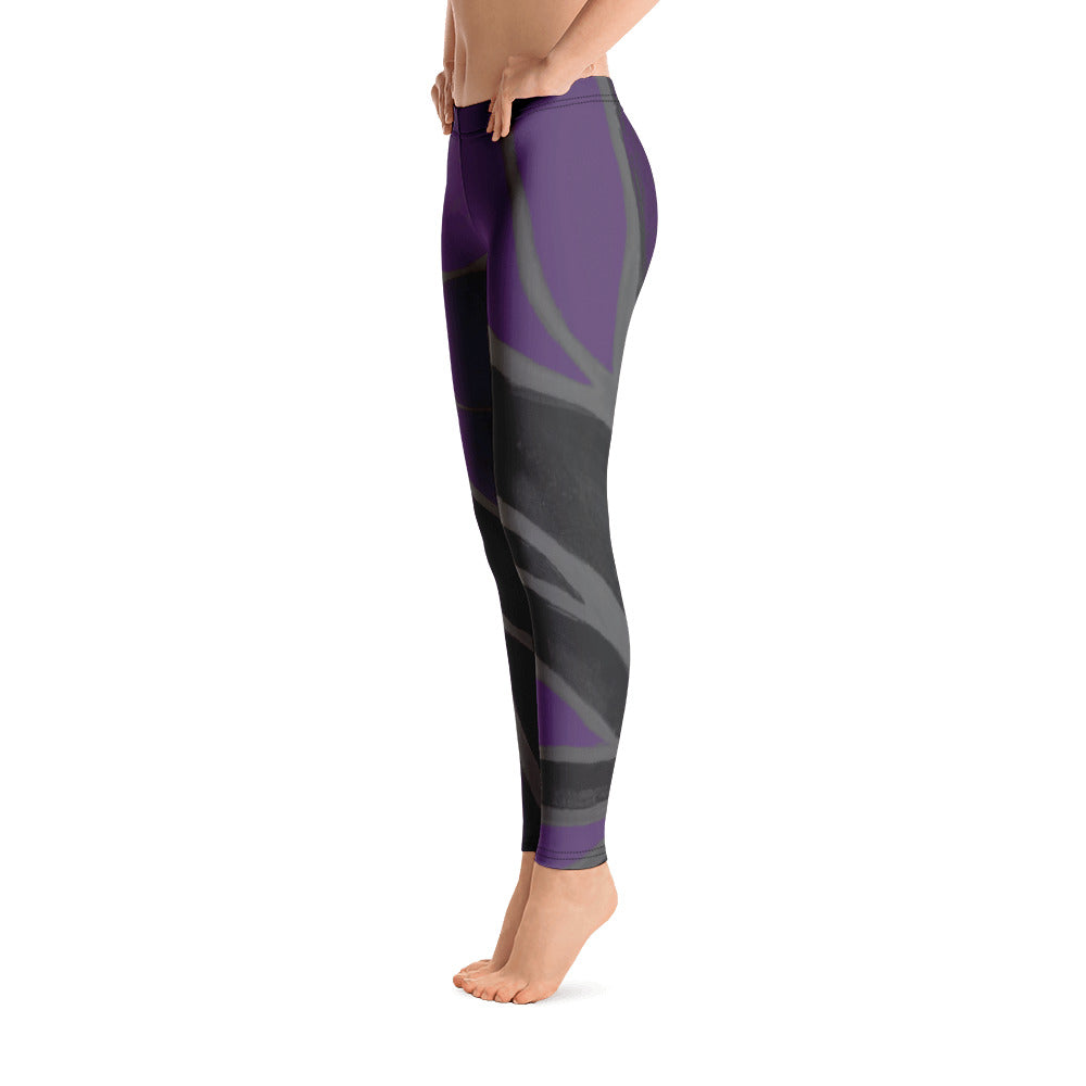Purple Leaves Paws and Claws | Women's Fine Art Regular-Waist Leggings | Debbie Dannheisser Threads