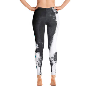 Abstract Woman Black and White with Turquoise Hearts | Women's Fine Art Regular-Waist Leggings