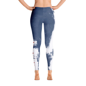 Independence - Blue and White with Red Stars | Women's Fine Art Regular-Waist Leggings