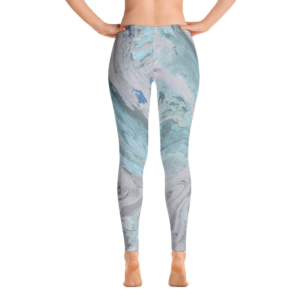 Fluid Aqua and Grey | Women's Fine Art Regular-Waist Leggings