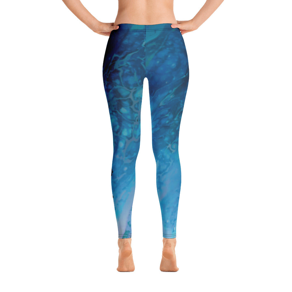 Fluid Dark Blue - Vintage Paws | Women's Fine Art Regular-Waist Leggings