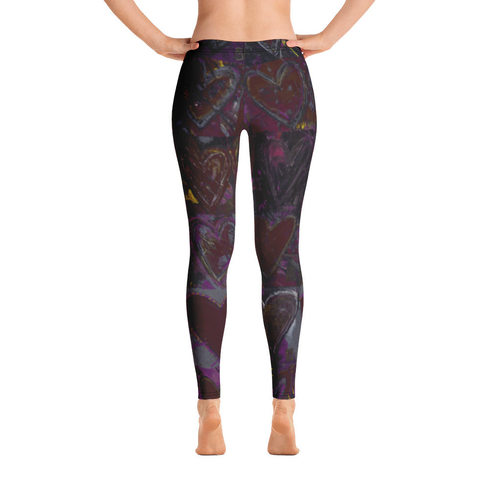 Hearts Without Borders Red and Dark Purple | Women's Fine Art Regular-Waist Leggings