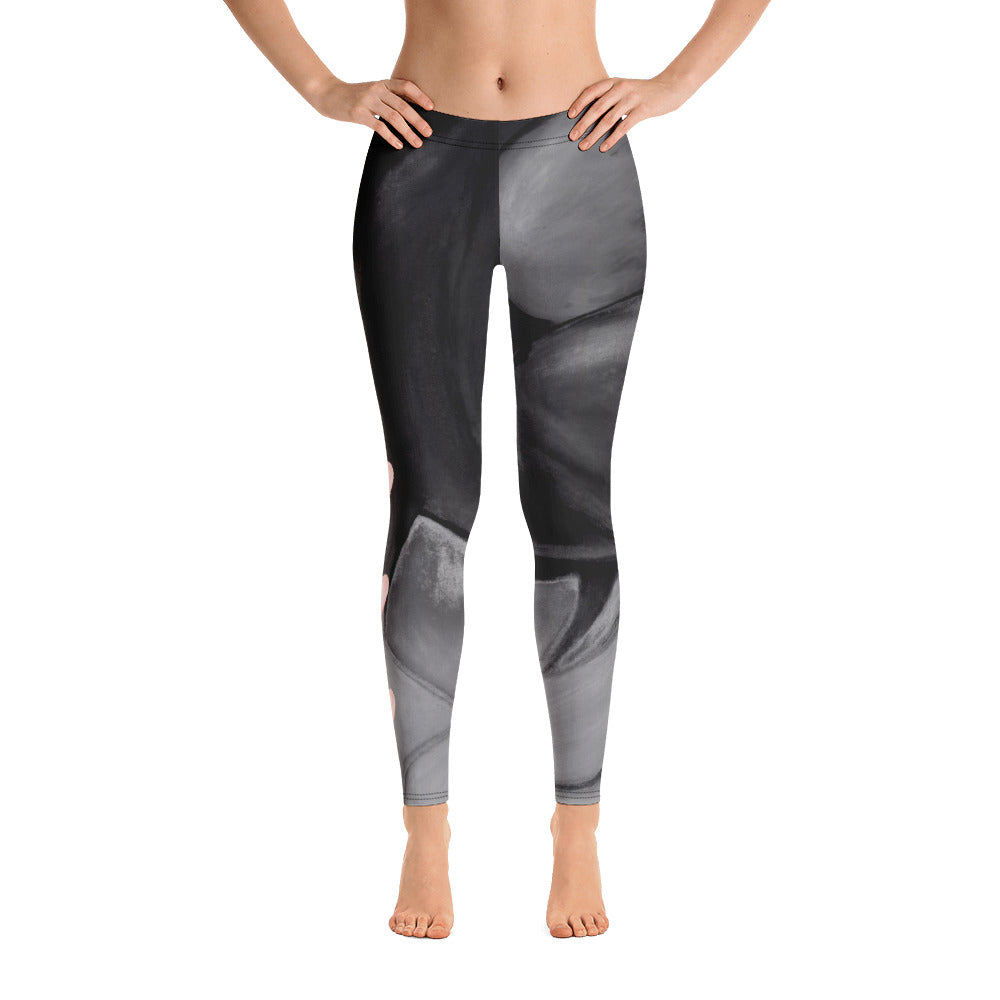 Flower on Grey with Blush Hearts BBBS | Women's Fine Art Regular-Waist Leggings