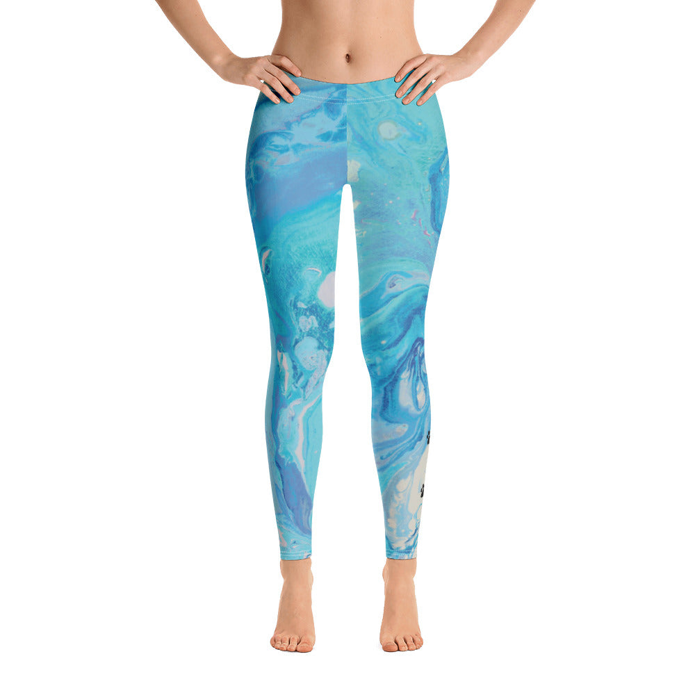 Fluid Light Blue - Vintage Paws | Women's Fine Art Regular-Waist Leggings