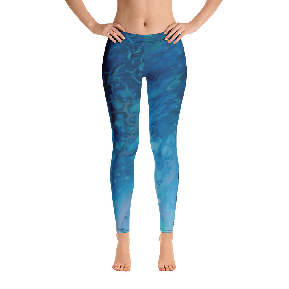 Fluid Dark Blue - Vintage Paws | Women's Fine Art Regular-Waist Leggings