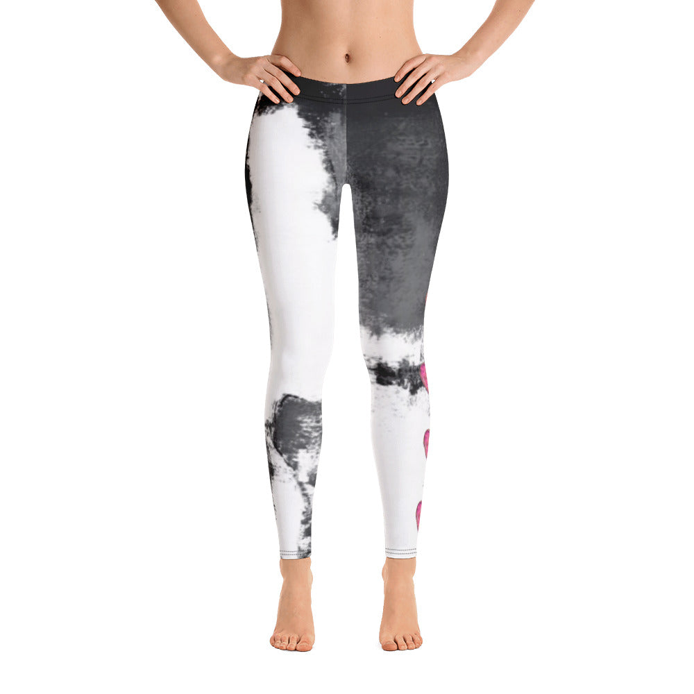 Abstract Woman Black and White with Hearts | Women's Fine Art Regular-Waist Leggings
