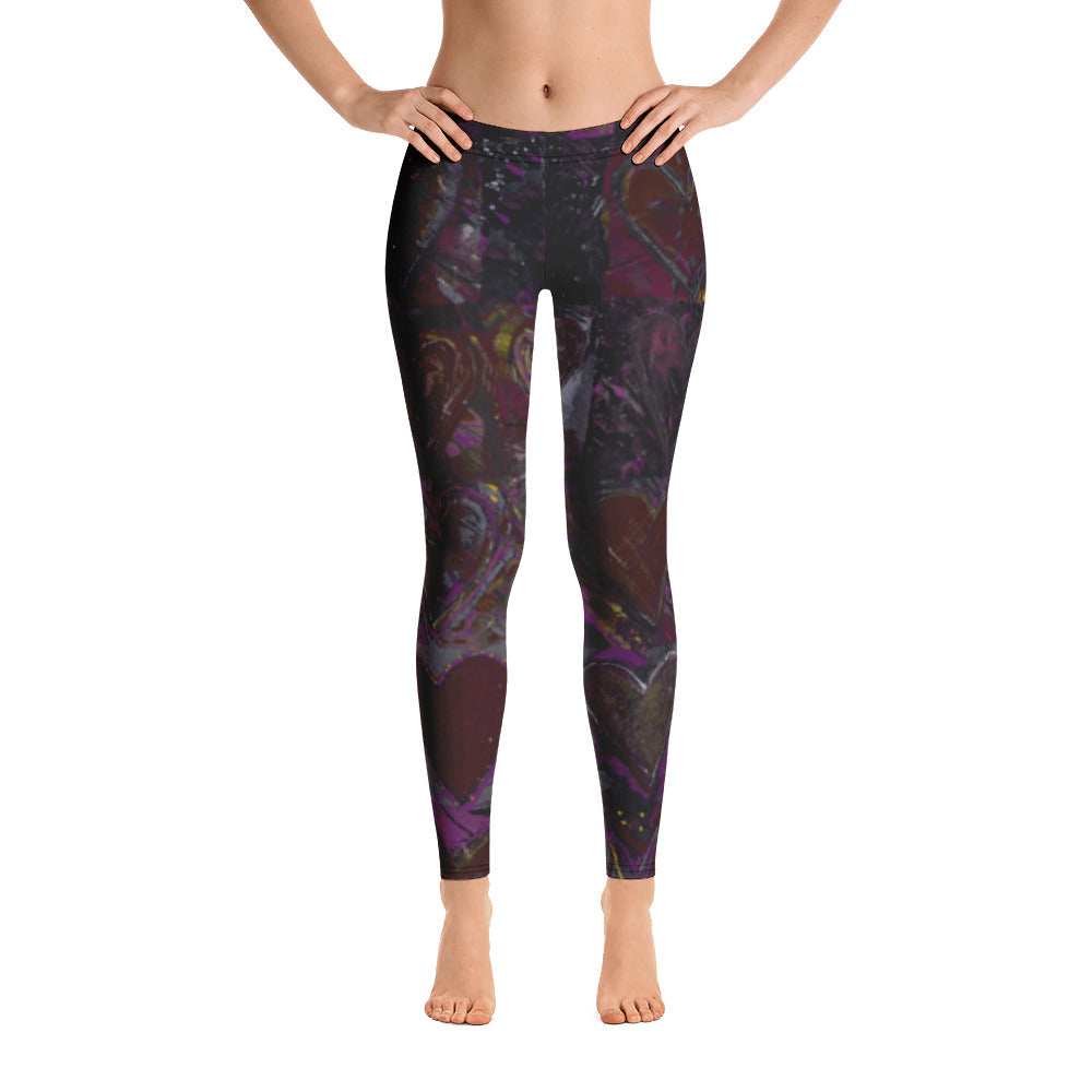 Hearts Without Borders Red and Dark Purple | Women's Fine Art Regular-Waist Leggings