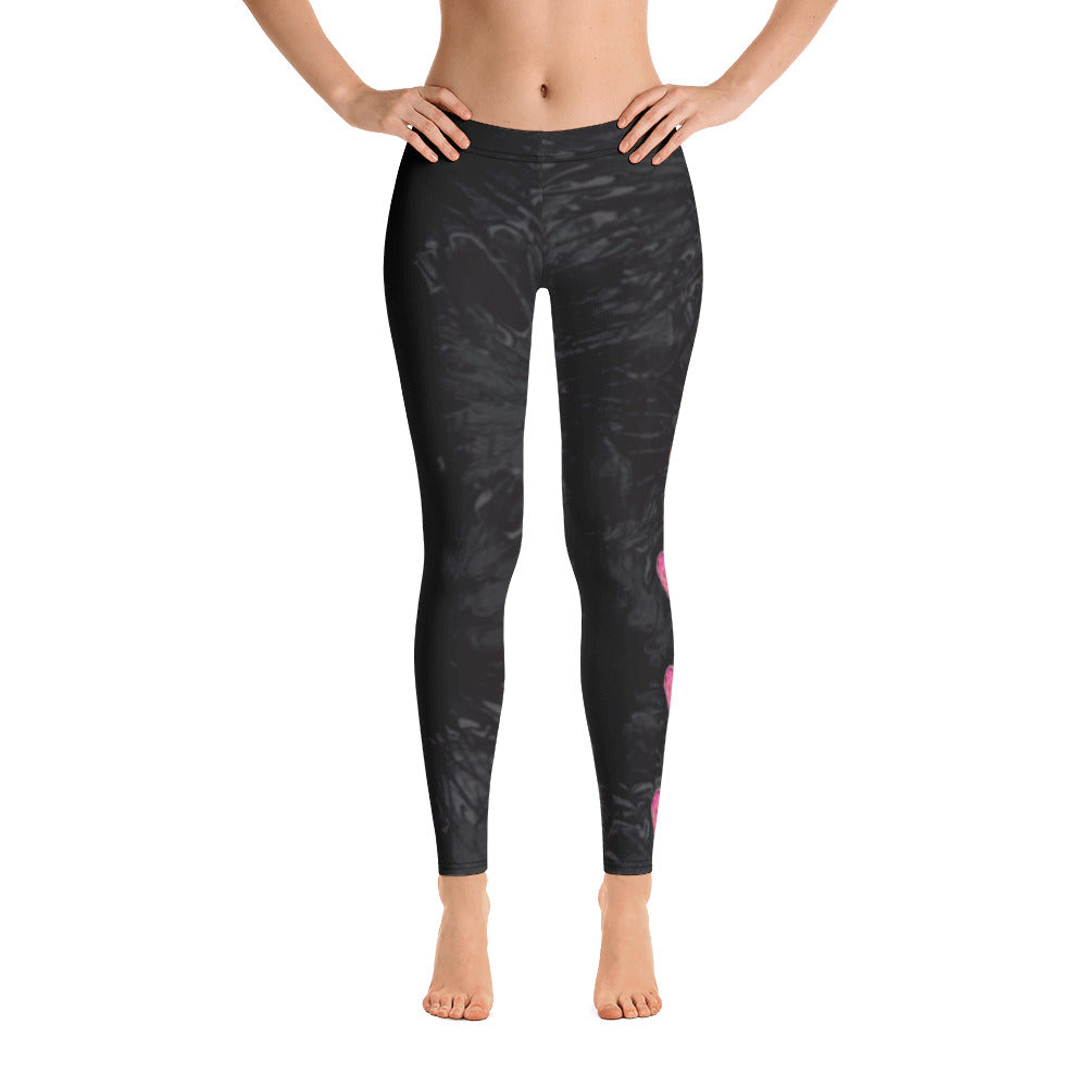 Black Splatter with Hearts | Women's Fine Art Regular-Waist Leggings