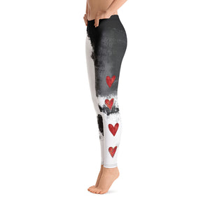 Abstract Woman Black and White with Red Hearts | Women's Fine Art Regular-Waist Leggings