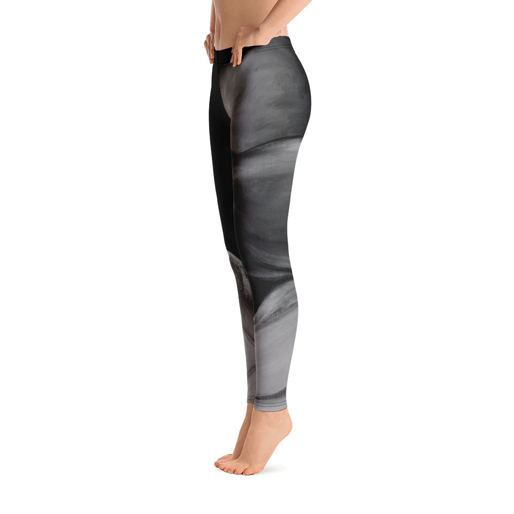 Flower on Grey with Blush Hearts BBBS | Women's Fine Art Regular-Waist Leggings