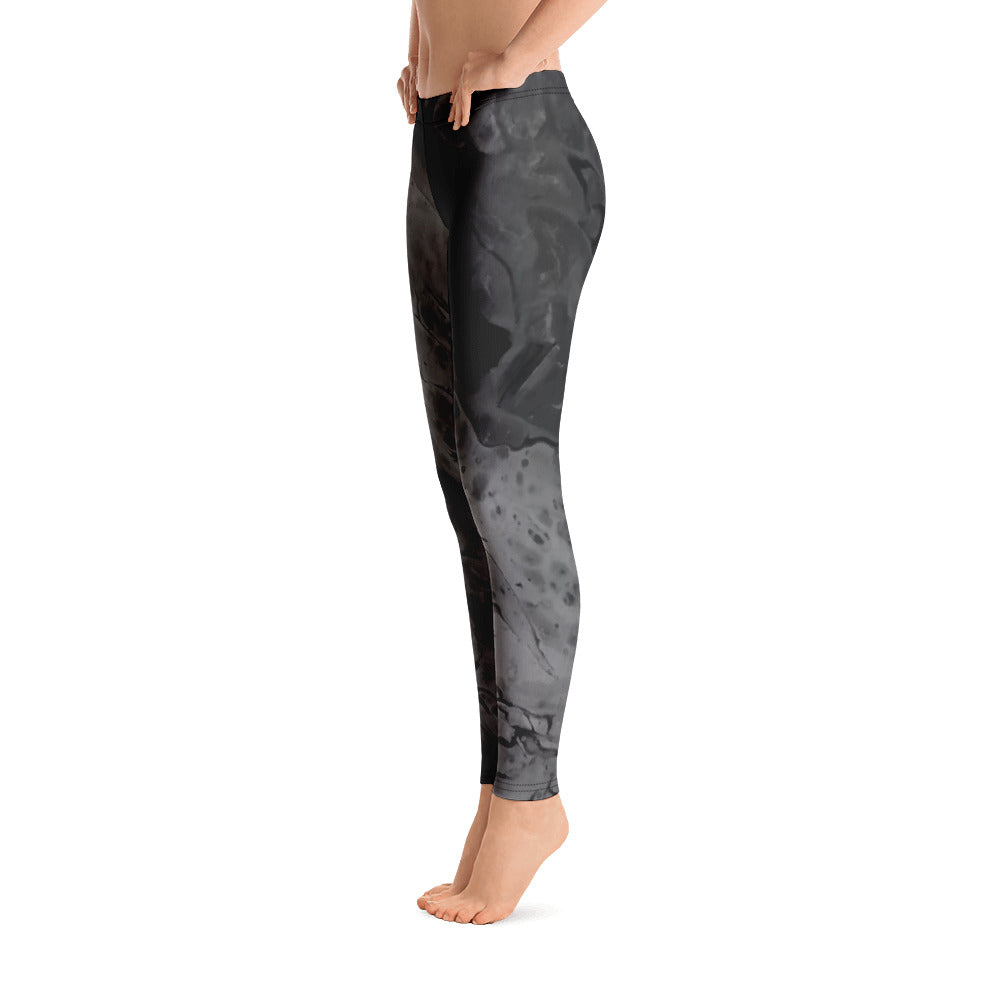 Optimism Fluid Dark Grey with Yellow Hearts | Women's Fine Art Regular-Waist Leggings