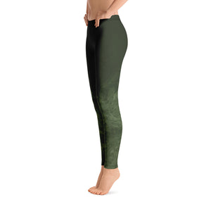 Fluid Military Green with Blush Hearts | Women's Fine Art Regular-Waist Leggings